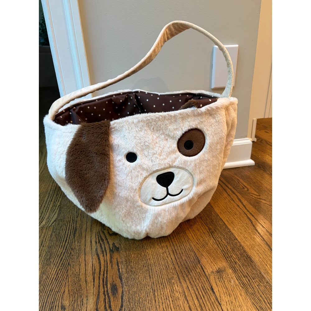 Spritz Large Basket Tan Plush Dog Kid Gift Basket Easter Basket Baby Gift